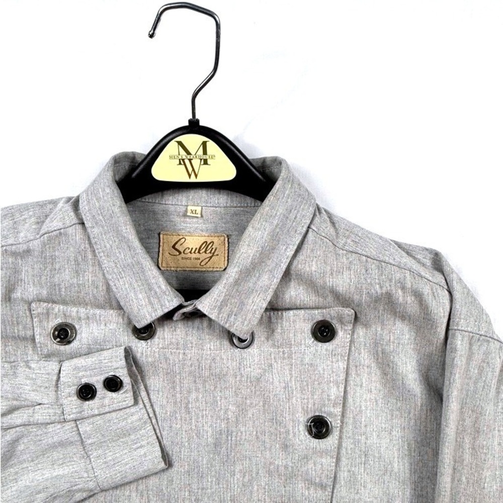 Scully Mens XL Gray Western Bib Front Shirt Long Sleeve Pullover Frontier Retro